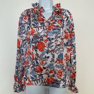 NWT Chloe Kristyn Floral Print Satin Ruffle Collar Blouse Medium‎